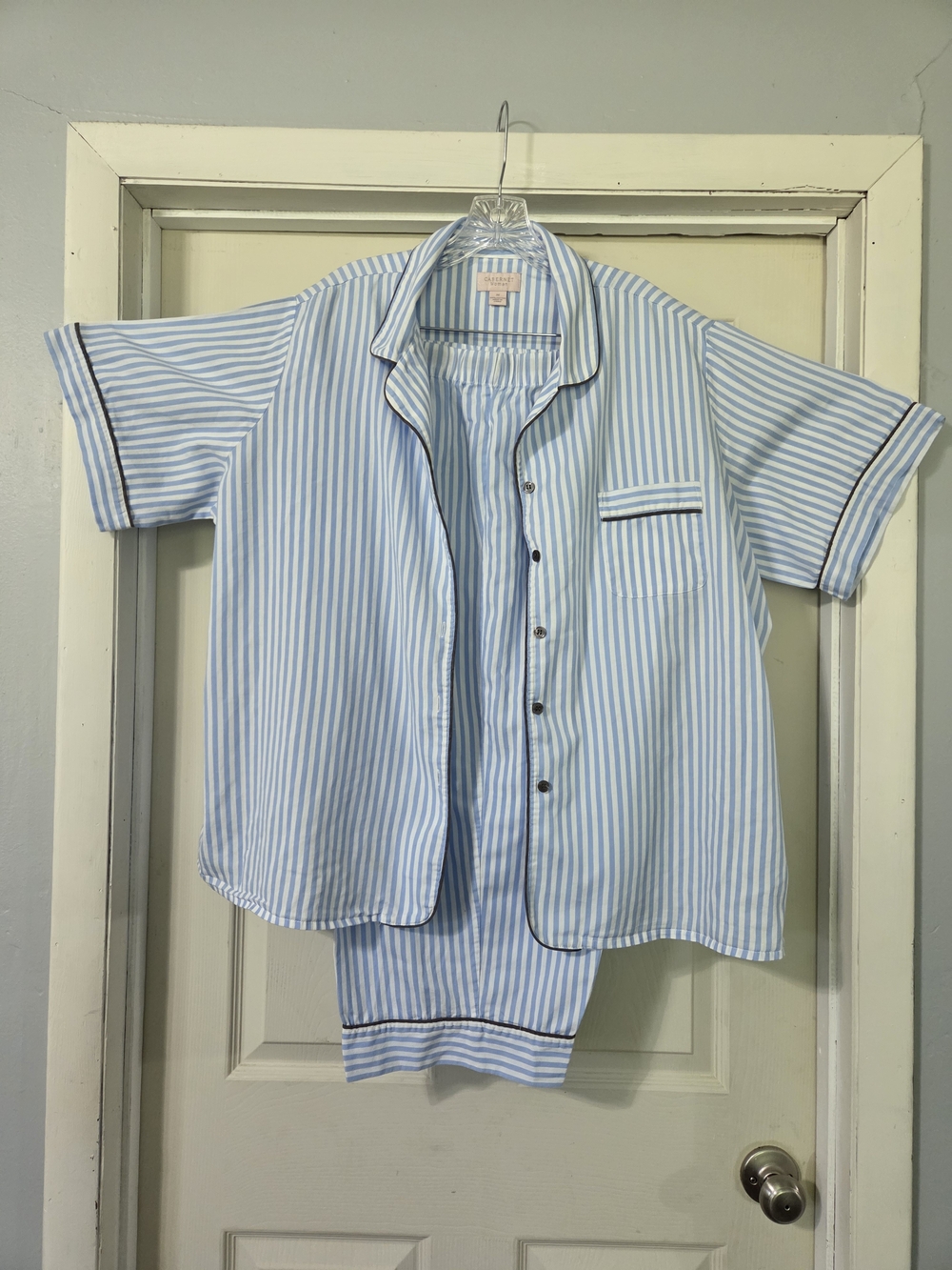 Cabernet Striped Pajama Set | Blue & White Short Sleeve Top & Pants Loungewear